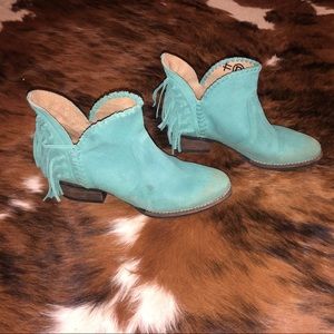 Turquoise fringe ankle boots